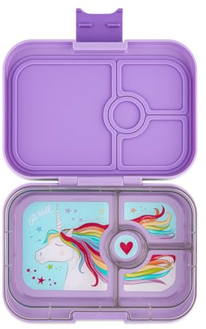 Yumbox Panino auslaufsichere Bento-Lunchbox, Lavande Purple Unicorn | Sandwich-freundlich, 3 Fächer + Dip, leicht, leicht zu öffnender Riegel, kinderfreundliches Design