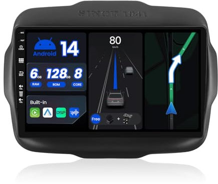 BXLIYER [6G+128G, Octa-Core] - Android 14 Autoradio Per Jeep Renegade (2015-2018) - Built-in DSP/Carplay/Android Auto - Camera + MIC - DAB Volante Dual-Band WiFi 4G 360-CAM Fast-Boot -9 Pollici 2 Din