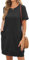 PrinStory Short Sleeve Summer Dresses For Women Causal Basic Tshirt Mini Dress With Side Pockets Beach Holidays (Black,XL)