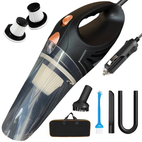 ELAORY Handstaubsauger für Auto mit HEPA & waschbarem Filter, 4,9m Kabel, 106W – Tragbarer 12V Staubsauger mit Zubehör für Innenreinigung, Asche und Haare (schwarz)
