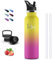 Gourde Isotherme, Gourde 1l, Sans BPA, Gourde Inox, Anti Fuite, Gourde Paille, Double Isolation, Gourde Sport, Facile à Nettoyer, Gourde Acier Inoxydable, Gourde Adulte pour Randonnée, Voyage, Camping