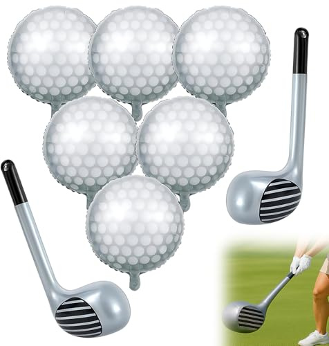 Hole in One Golf-Party-Dekorationsset – 6 Ballballons & 2 aufblasbare Golfschläger-Artikel – 80 x 24 cm – ideal für Themengeburtstage, Sportveranstaltungen und Feiern