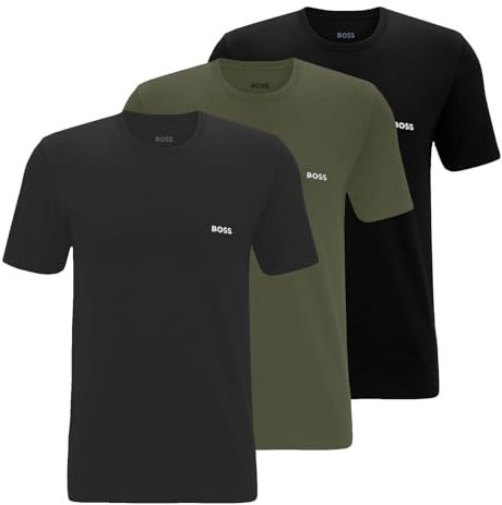 BOSS Herren Classic T-Shirts Kurzarm Shirts Pure Cotton Crew-Neck 3er Pack, Farbe:Mehrfarbig, Artikel:-983 Black/Olive/Dark Grey, Größe:2XL