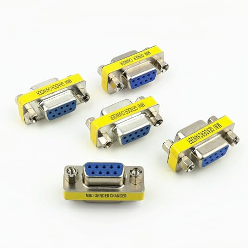 RHINORO 5 Stück DB9 Gender Changer 9 Pin Buchse auf Buchse Metall Adapter Kupplung RS232 Port Stecker Silber/Gelb Serielle Geräte
