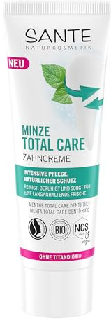 SANTE Naturkosmetik Minze Total Care Zahncreme - 75 ml - Zahnpasta mit Natrium-Fluorid, Xylit & Bio-Salbei - vegan & ohne Titandioxid - intensive Pflege & Schutz für Zähne & Zahnfleisch