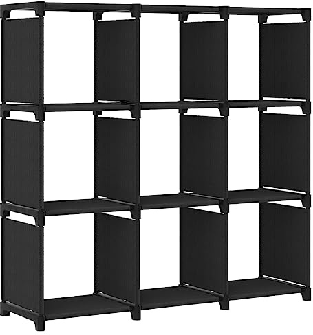 MOBCANT Würfelregal mit 9 Fächern Schwarz 103x30x107,5 cm Stoff, Vitrinenschrank Bücherregal Standregal Badregal Geeignet für Schlafzimmer Arbeitszimmer Hotel Wohnung