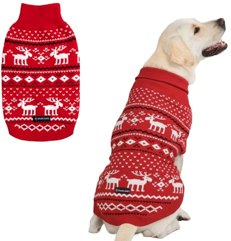 Spark Paws Christmas Dog Sweater – Ultra Soft Holiday Knit Jumper for Small, Medium & Large Dogs – Cute Pet Sweater for French Bulldogs & Big Dogs – Easy Potty V Cut Design Jacket, (Dasher Red, 4XL)