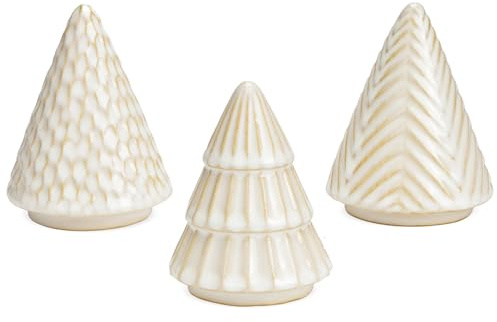 matches21 HOME & HOBBY Keramik Tannenbäume weiß 3er Set, Dekofiguren 10 cm - Weihnachtsdeko im Scandi Stil als Tischdeko