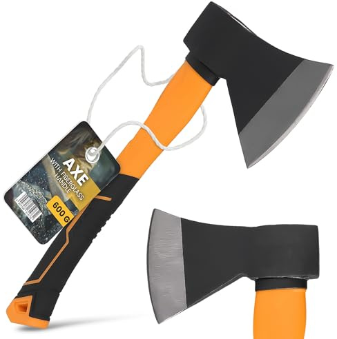Instalguru Axt 600 g Forstaxt Gartenaxt Universalaxt Spaltaxt Beil Holz Spalten Fiberglas Rutschfester Stiel Griff Gartenarbeit Holzbearbeitung Garten Wald Camping