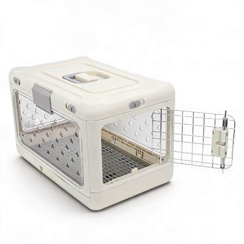 SENECESLI Jaula Plegable de Plástico Transparente para Gatos, Portátil, para Viajes en Avión, Coche, Gran Capacidad, Perrera Plegable para Mascotas Grandes