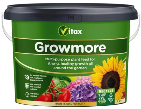 Vitax Growmore General Purpose Fertiliser 10kg Tub | Fast-Acting All-Round Plant Food for Flowers, Fruit, Vegetables, Lawns & Turf