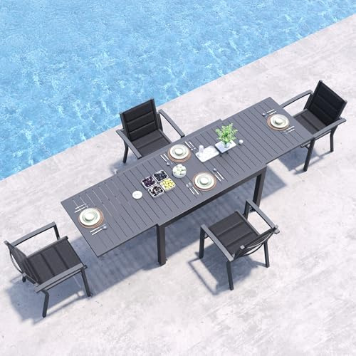 JUMMICO Garten Balkon Möbel Set Aluminium Leichtgewicht Stapelbare Stühle mit Textilpolster Stabil und Einfach Montiert,4 Personen Set