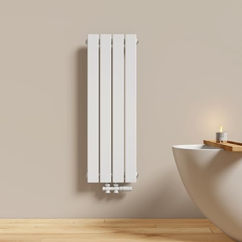 EMKE Heizkörper Klein, 900x304 mm Flachheizkörper Vertikal mit Mittelanschluss, Einlagig Weiß Paneelheizkörper Design Wandheizkörper für Bad, Schlafzimmer & Wohnzimmer, 297W