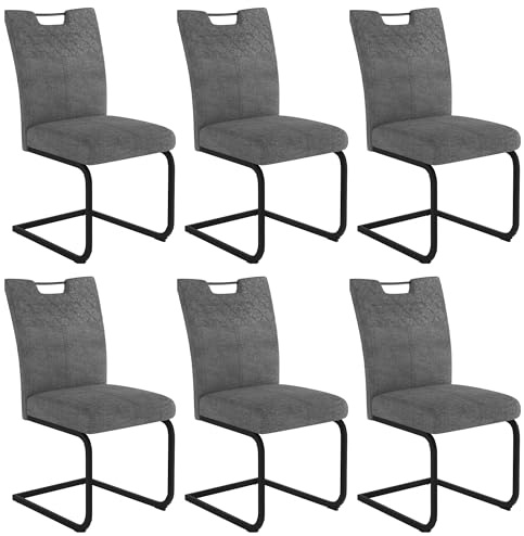 JIEXI Schwingstuhl Stuhl Esszimmerstühle 6er Set, Moderner Freischwinger Stuhl mit Stoffbezug & Gesteppter Rückenlehne, Ergonomischer Küchenstuhl mit Metallgestell für Küche, Esszimmer