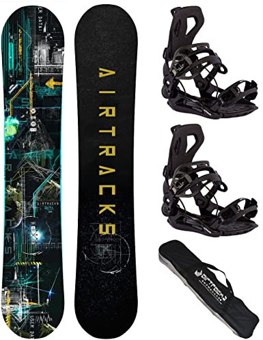 Airtracks Herren Snowboard Set Freeride Freestyle – Data Flat Zero Rocker Wide Snowboard 155 - Softbindung Master M - SB Bag