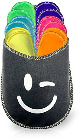 diMio - Set di 6 paia di pantofole in feltro di poliestere di alta qualità in colori vivaci e diverse misure, ideali per la casa, la camera degli ospiti e i B&B, Multicolore, Taglia unica