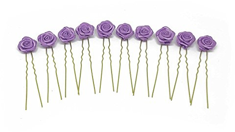 10 x Rosen auf Haarnadel - für flache Haarpartien - Brauthaarschmuck | G-F - Lila