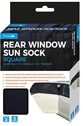 Simply SUN10 Pk2 Rear Window Sun Socks Small Square, Pair of 2, Child Proof, Blocks Up Rays and Heat, Universal Fit, Black