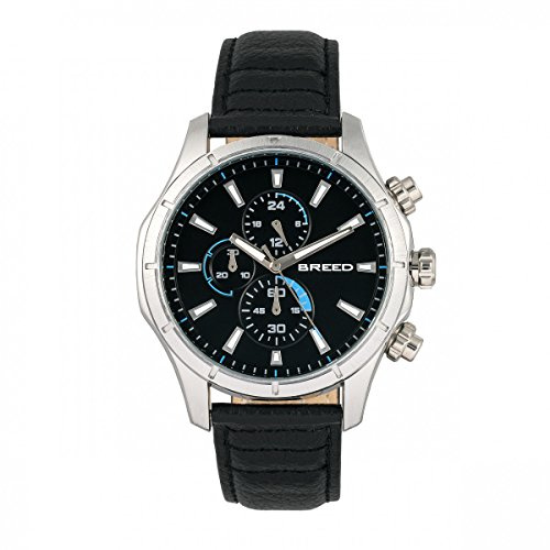 BREED Lacroix Chronograph Leather-Band Watch with 24-Hour Sub-Dial - Silver/Black