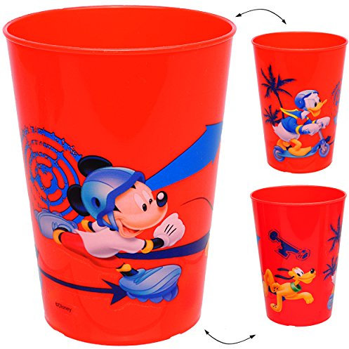 alles-meine.de GmbH 1 Stück 3 in 1 - Trinkbecher/Zahnputzbecher/Malbecher - Becher - - Mickey Mouse - Donald Duck & Pluto - ROT - 250 ml - Trinkglas aus Kunststoff Plas..