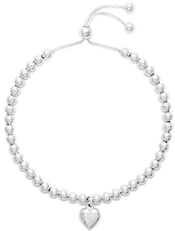 Hatton Jewellery Heart Charm Sterling Silver Bracelet for Women, Friendship bracelet with slider style clasp and adjustable in size. Made in Italy and Gift boxed, Perfect for any Occasion