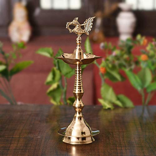 NOBILITY Messing Pfau Mahabharat Diya Öl – traditionelles Samai Diya für Diwali Puja – Kerela Deepak Öl für Diwali Festival Tempel Festival Geschenke Puja Artikel Decor Diwali Decor
