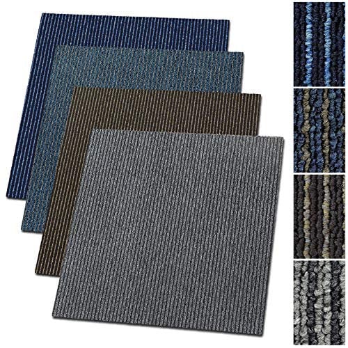 casa pura Teppichfliesen Bohemia 50x50 cm selbstliegend - 1 m² Set - strapazierfähiger Teppich Bodenbelag mit hochwertigem Schlingenflor - antistatisch mit Bitumen Rücken (Blau-grau, 4 Stück)