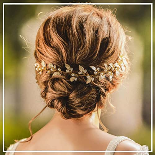 Cerchietto con Foglie in Oro Rosa Accessori per Capelli Prima Comunione Cerchietto da Sposa Argento per Matrimonio, Sposa o Damigella d'onore, Accessori per Capelli da Sera da Donna, 47 cm, Oro Rosa