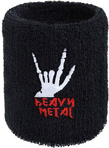 Heavy Metal Schweissband Headbanger Stickerei Schweißband Bestickt & Absorbierendes Frottee Merch Arm Schwarz Black Metal Konzert Wristband Festival Geschenk Schweiß-Armband