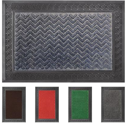 OLIVO.shop GRECA Zerbino in gomma da esterno, zerbino antiscivolo assorbente, zerbino grecato, tappeto moquette e gomma, 40x60 cm, 5 colori (Grigio)
