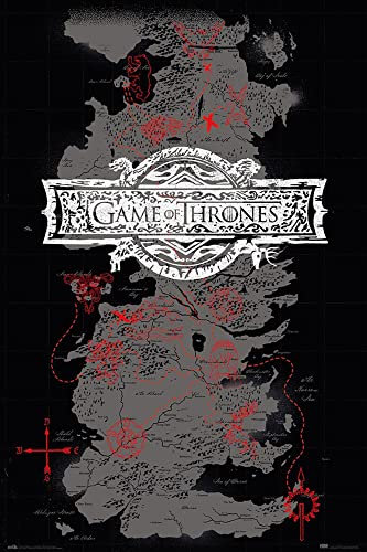 empireposter Game of Thrones - Map - Fantasy Film Poster - Grösse 61x91,5 cm + Wechselrahmen, Shinsuke® Maxi MDF Silber, Acryl-Scheibe