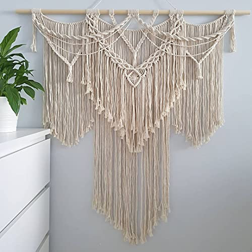 CBXSF Makramee Wandbehang Gross,97cmx100cm Groß Makramee Wandteppich Böhmisches Wanddekor Über dem Kopfteil Kunsthandwerk Gewebter Wandteppich Makramee Hochzeit Vorhang, Beige