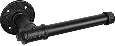 NearMoon Industrial Pipe Toilet Paper Holder, Bathroom Hardware Rustic Iron Style Vintage Toilet Roll Holder, Heavy Duty Wall Mounted Tissue Holder for Bathroom, Kitchen, Washroom (Black)
