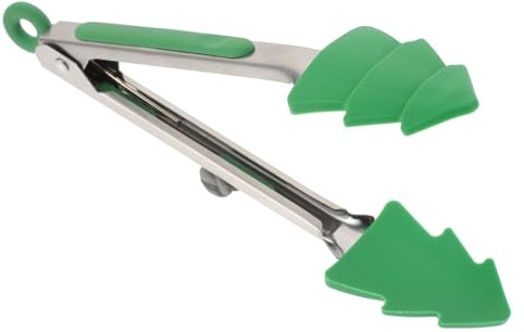 HEMOTON Silikonzange Weihnachten Edelstahl Küchenzange Hitzebeständig Zange Salatzange Metall Grillzange Servierzange Clips Weihnachten Küche