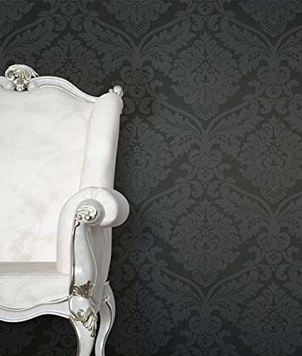 NEWROOM Tapete Schwarz Papiertapete Ornament - Barocktapete Barock Prunk Glamour inkl. Tapezier-Ratgeber