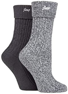 Jeep Ladies Super Soft Turn Over Top Polyester Boot Socks Pack of 2 Charcoal/Slate 4-8