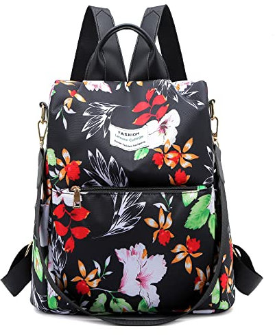 FORRICA Damen Rucksack Anti Diebstahl Schultertasche Mode Druck Oxford Tuch Schultasche Frauen Schulrucksäcke leicht Reiserucksack Blume C