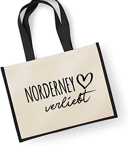 huuraa Jutetasche Norderney verliebt Präsent Shopper Einkaufstasche Black 21 Liter Jute und Baumwolle Norderney Geschenkidee