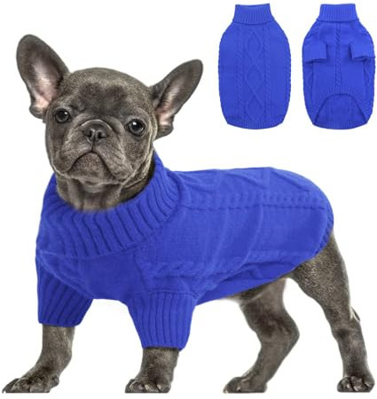 Queenmore Hundepulli Mittelgroße Hunde Wärme Hundepullover Dackel Pullover Hund Strickmantel Mit Zopfmuster Hundepullover Französische Bulldogge Bulldog Chihuahua Katzen Corgi, Blau, M