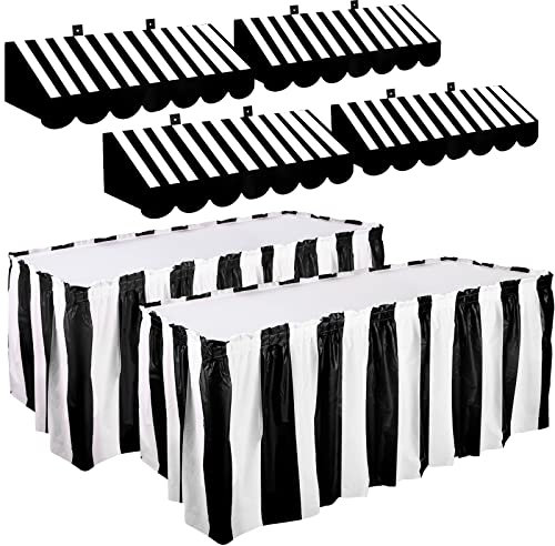 Tallew 3D Circus Awning Wall Decorations and Stripe Table Skirts Cardboard Awning Tent Decors for Doors Window Classroom Concession Room Carnival Circus Party Decorations(Black and White, 6 Pieces)
