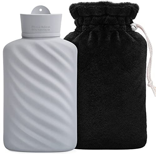 Mikrowellengeeignete Silikon Wärmflsche mit Bezug (1L), MEETRUE Innovatine BPA-freie Silikon Kleine Wärmflaschen zur Schmerzlinderung, heiße & Kalte Therapien -Winter Geschenk für Kinder Frauen Ältere