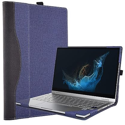 Laptop Case Cover for Samsung Galaxy Book2 Pro/360 & Galaxy Book 4 360 15.6 Inch - PU Leather Protective Stand Case With Kickstands (Blue)