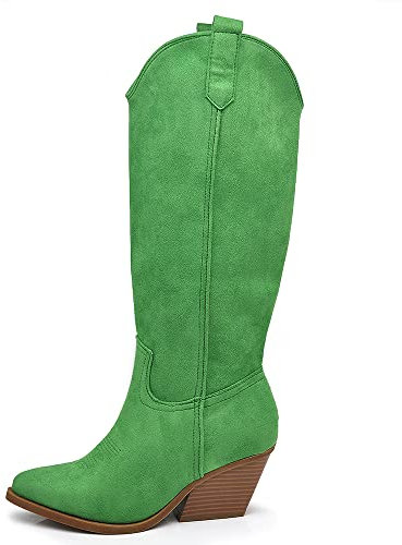 IF Fashion Stivali Cowboy Western Texani Scarpe da Donna Primaverili A Punta Camperos Camoscio Sintetico LY80-4 Verde N.38