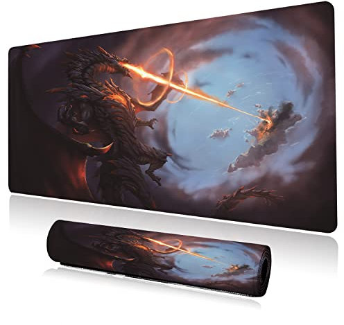 Erweitertes großes Gaming-Mauspad, coole Drachenflamme, XXL-Größe, Tastatur-Mauspad, Schreibtischunterlage mit rutschfester Gummiunterseite, genähte Kanten, Herren, 89.9x39.9 cm