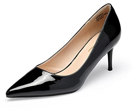 GENSHUO Décolleté con Tacco Alto da Donna Tacchi Bassi a Punta Eleganti 6 CM/2,36 Pollici Scarpe Chiuse con Tacco Alto in Vernice Tacchi a Spillo Sexy per Il Lavoro di Nozze di Festa, Nero 40EU