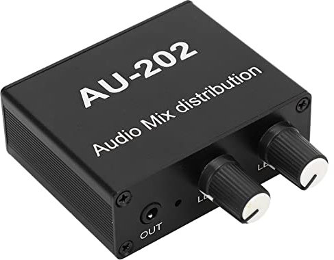Fydun Stereo Mixer Audio Distributor 2 Input 2 Output 3.5mm Jack Plug and Play Aluminum Alloy Audio Mix Amplifier for As Guitars, Bass, Keyboards Mixer