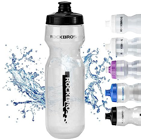 ROCKBROS Bidon Vélo 750ml Gourde Eau VTT Grande Bidon de Boisson PP5 sans BPA Bouteille pour Cyclisme Fitness Randonnée Décharge par Pression Transparent Blanc Noir Violet Bleu