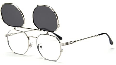 kachawoo Flip Up Sonnenbrille Männer Polarisierte Sonnenbrille Metall Mode Brillen Frauen Brillen Rahmen (silver with black)