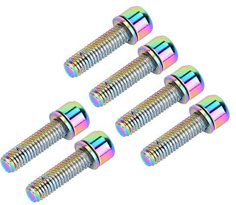 6Pcs Bicycle Stem Bolts, M5/x25 Magnetic Steel Fixing Screws with Washers for Mountain Bike Brake Caliper Bicycles MTB(Dazzling)