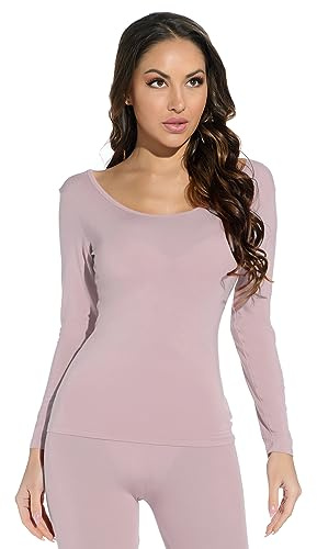 Mcilia - Maglia Termica a Maniche Lunghe da Donna, Modale Ultra Sottile, con Scollo Rotondo